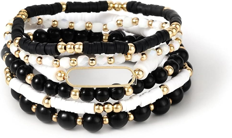 Boho Beaded Stretch Bracelets For Women Stackable Crystal Gold Plated Beaded Bracelets Set Trendy... | Amazon (US)