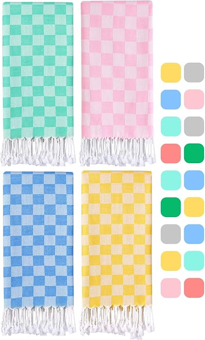 4 Packs Checkered Plaid Turkish Beach Towel Beach Blanket Sandproof Fast Drying Extra Large Match... | Amazon (US)