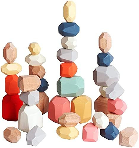 36 PCS Stacking Rocks, Wooden Building Blocks Set, Colored Wooden Sorting Stacking Balancing Ston... | Amazon (CA)