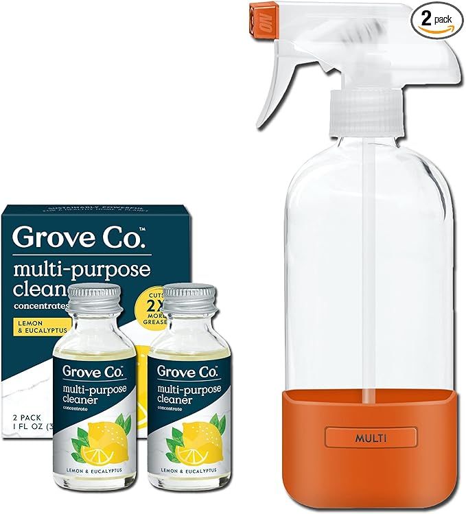Grove Co. Multi Purpose Cleaner, Refill Concentrate (2 x 1 Oz) + Glass Spray Bottle (16 Oz), Plan... | Amazon (US)