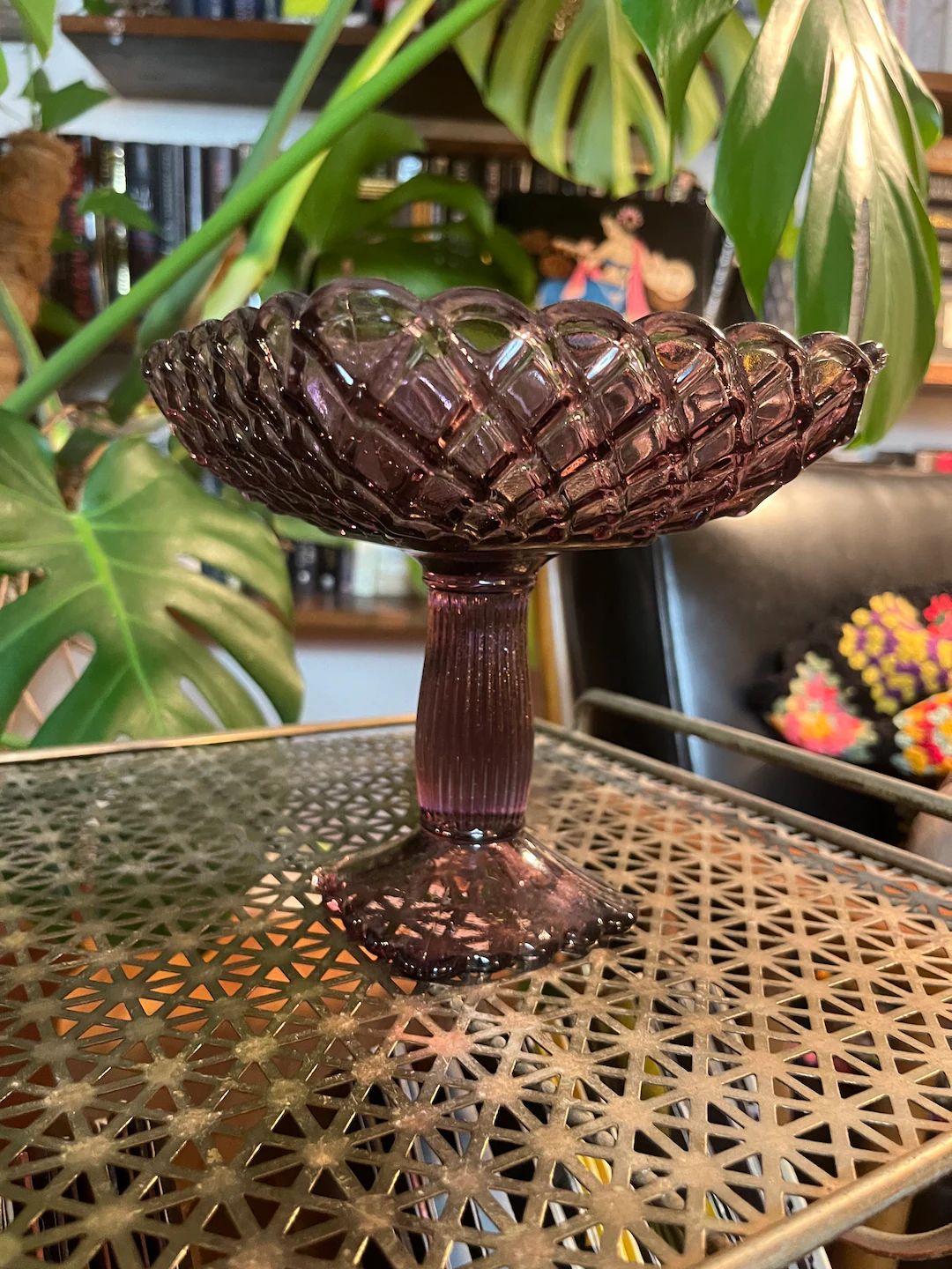 Vintage LE Smith Purple Glass Trellis Compote - Etsy | Etsy (US)