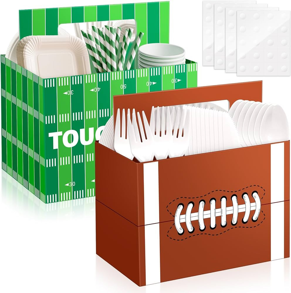 2PCS Football Utensil Holder Disposable Utensil Caddy for Football Party Supplies Green Brown Cut... | Amazon (US)