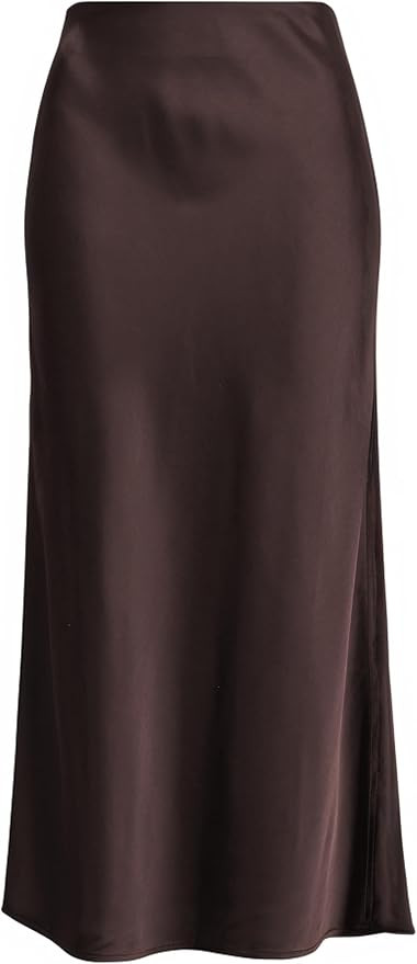Women Solid High Waist Silky Casual Elastic Satin Long Skirt Ankle Length | Amazon (US)