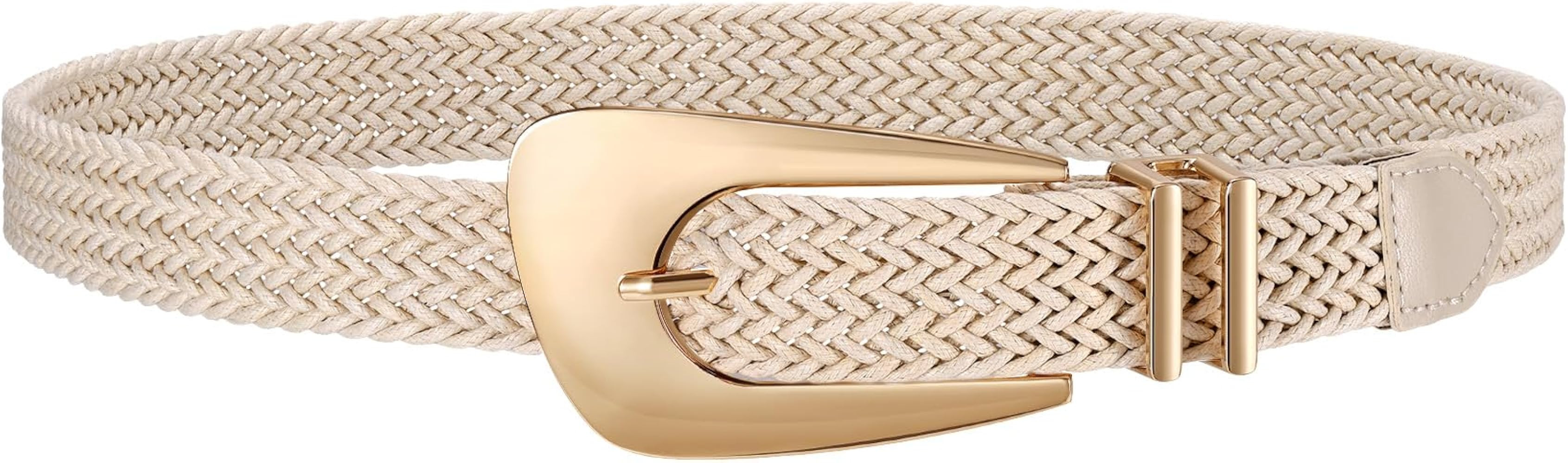 JASGOOD Women Straw Woven Skinny Waist Belt Raffia Boho Rattan Braided Belt for Dresses Pants wit... | Amazon (US)