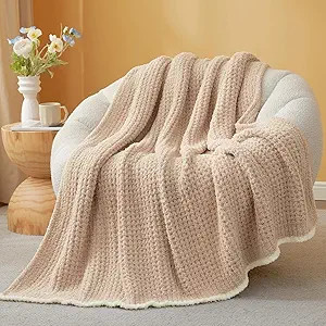 Snuggle Sac Waffle Throw Blanket for Couch Bed Sofa 50x60 inches, Reversible Beige Blanket Microf... | Amazon (US)