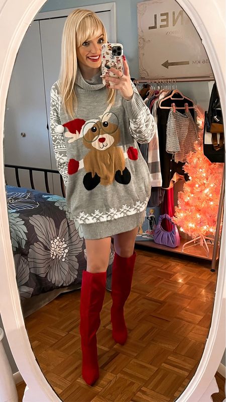 Ugly Christmas sweater dress - Christmas outfit - Christmas style - Amazon Fashion - Amazon Finds - red boots 

#LTKshoecrush #LTKHoliday #LTKunder50