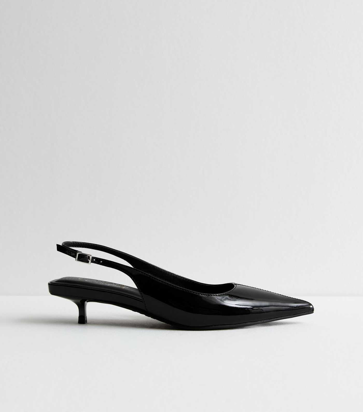 Black Patent Slingback Kitten Heel Court Shoes | New Look | New Look (UK)