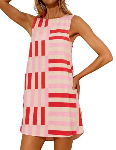 Freyhem Womens Summer Boho A-Line Mini Dress Casual Color Block Sundress Sleeveless Beach Vacatio... | Amazon (US)