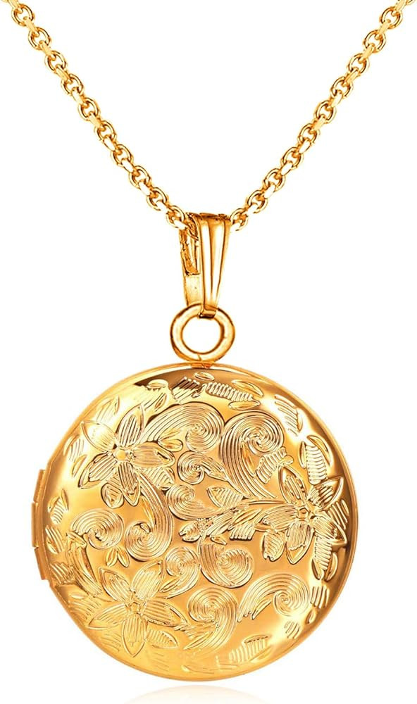 YOUFENG Locket Necklace that Holds Pictures Flower Lockets Pendant Necklaces 18K Gold Plated Gift... | Amazon (US)