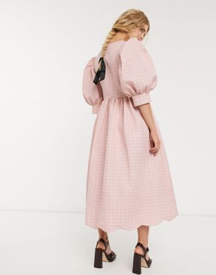 DREAM Sister Jane midi wrap dress with volume sleeves and scallop hem in textured jacquard | ASOS US