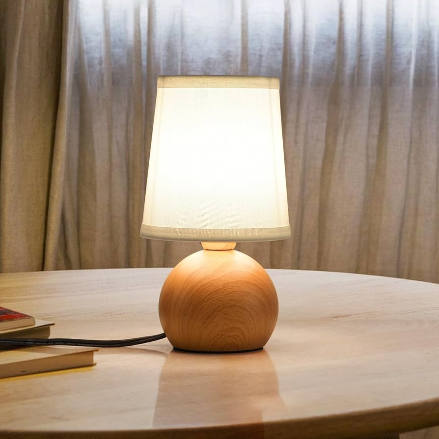 Modern Bedside Table Lamp, Small Bedside Lamp, Nightstand Lamp for Bedroom with Fabric Shade & Wo... | Amazon (US)