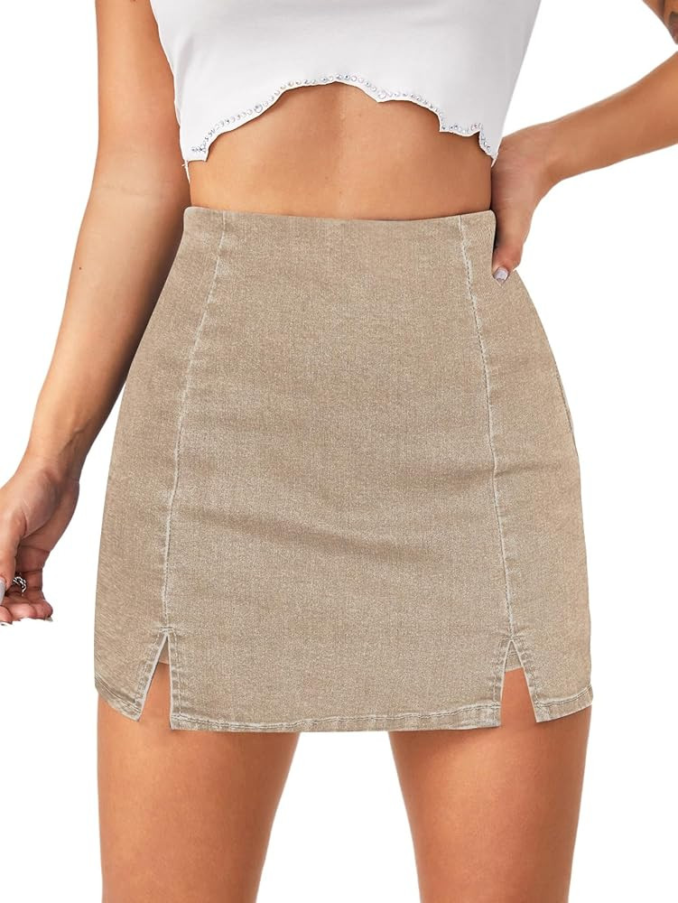 Floerns Women's Casual Split Hem High Waist Denim Skorts Skirt Shorts | Amazon (US)
