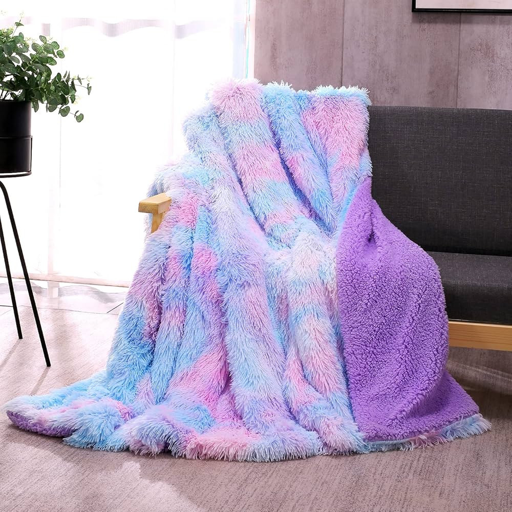 DANGTOP Faux Fur Throw Blanket, Tie Dye Fluffy Blanket, Super Soft Purple Blanket for Girls, Luxu... | Amazon (US)