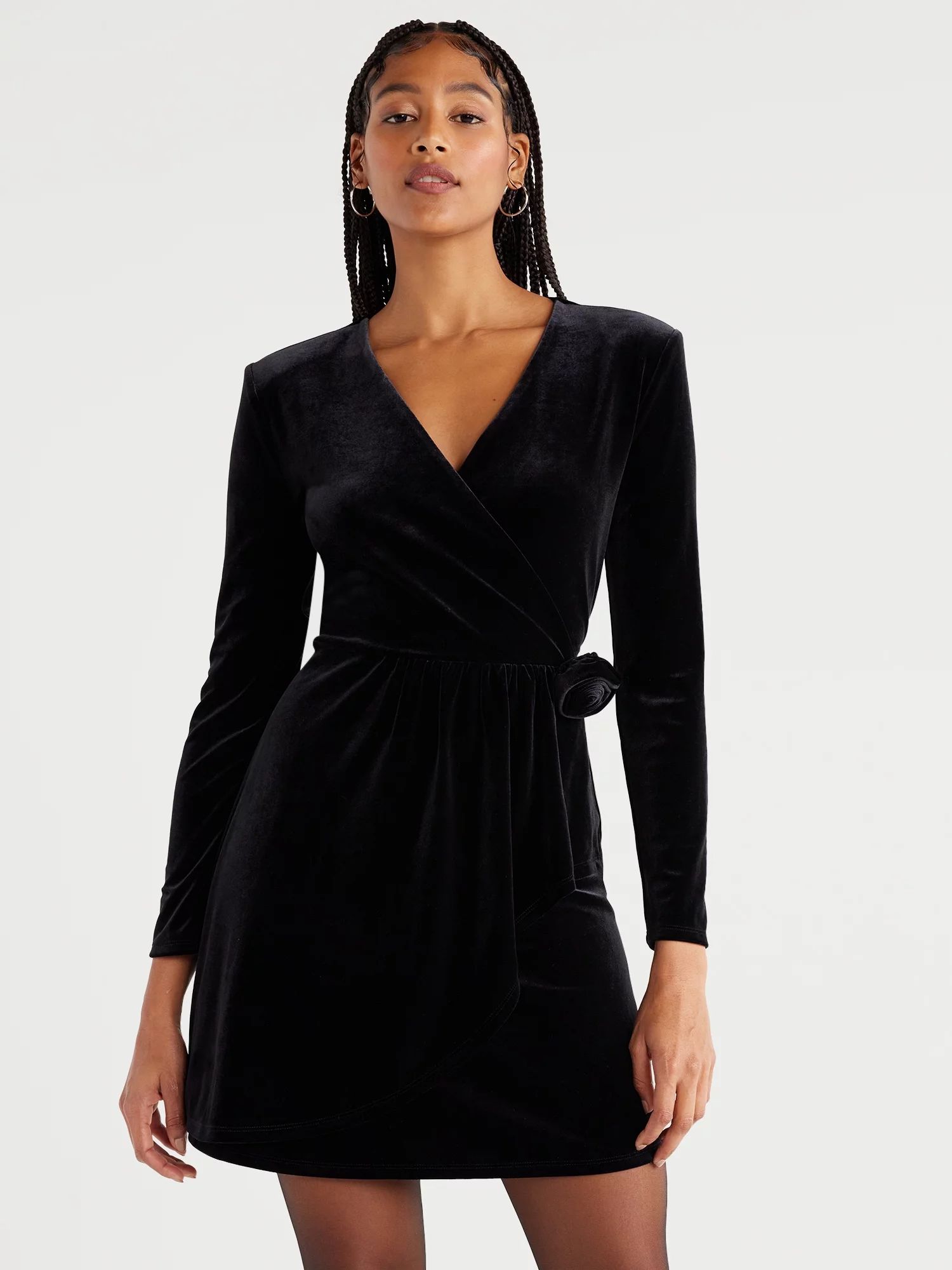 Scoop Women’s Rosette Velvet Mini Dress, Sizes XS-XXL | Walmart (US)