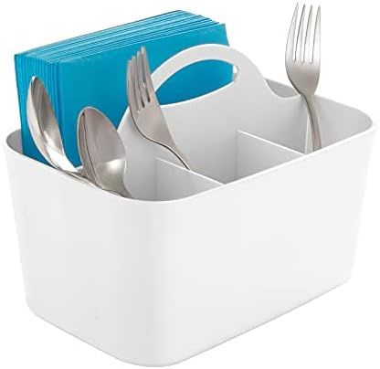 mDesign Plastic Cutlery Storage Organizer Caddy Bin - Tote with Handle - Kitchen Cabinet or Pantr... | Amazon (US)