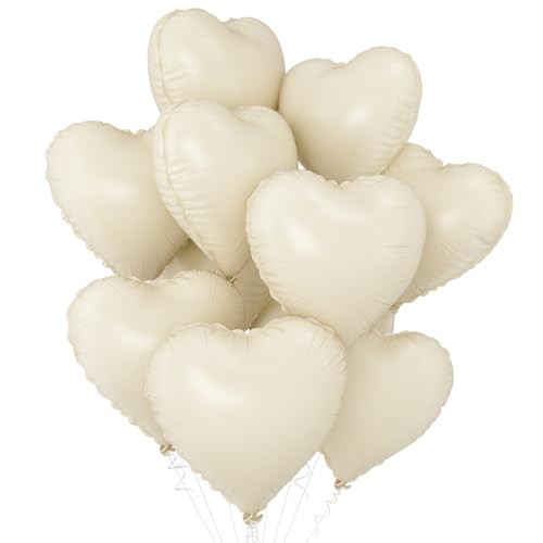 GRESATEK White Heart Balloons,10Pcs Cream White Foil Heart Shaped Balloons,18Inch Beige Helium Mylar Balloons for Valentines,Engagement,Brithday,Baby Shower,Wedding Party Decorations | Amazon (US)