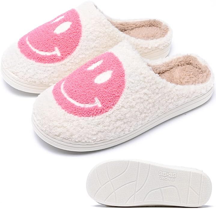 Women's Men's Retro Cute Smiley Face Soft Plush Comfy Warm Couple Slip-On House Slippers For Wint... | Amazon (US)