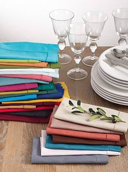 SARO LIFESTYLE Hemstitched Cloth Napkins (Set of 4) - Linen Blend Fabric Napkins for Weddings, Pa... | Amazon (US)