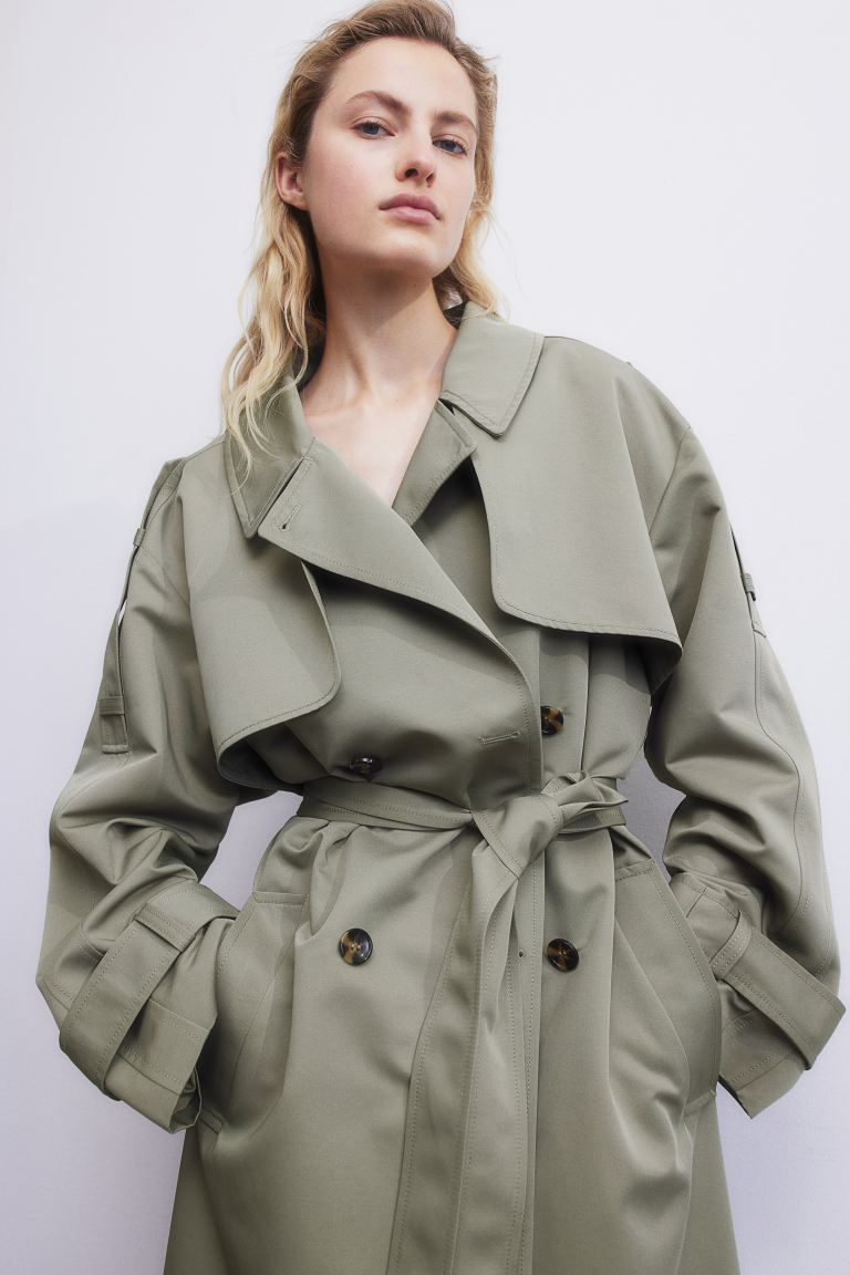 Double-breasted trenchcoat - Khaki green - Ladies | H&M GB | H&M (UK, MY, IN, SG, PH, TW, HK)