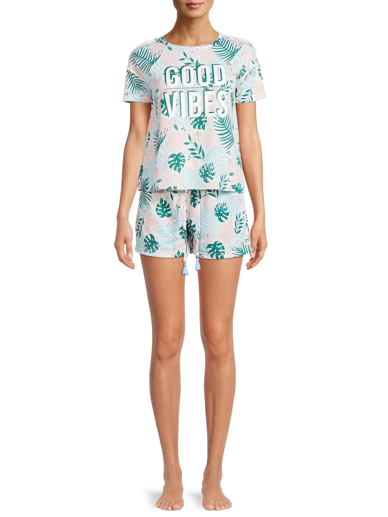 Love At First Sight Junior's and Junior's Plus Short Sleeve Tee and Pajama Short Set, 2pc | Walmart (US)