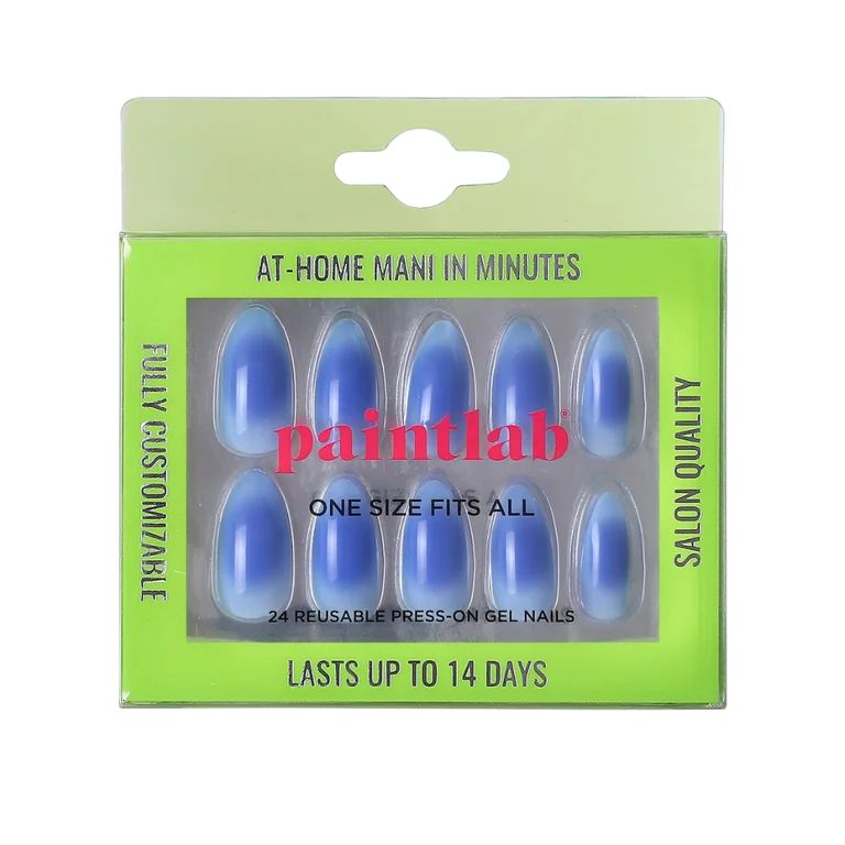 PaintLab Reusable Press-on Gel Nails Kit, Almond Shape, Aura 888 Blue, 30 Count | Walmart (US)