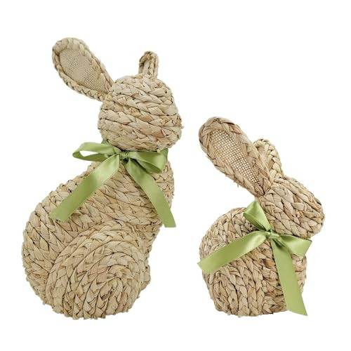 naturevibe 12/9 Inches Cornhusk Bunny Easter Decor,Set of 2 Natural Woven Bunny Figurine w Spring Decor Bow as Easter Decorations for The Home,Decorative Farm Animals as Table Centerpieces | Amazon (US)