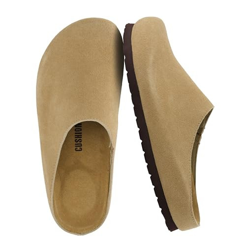 CUSHIONAIRE Lute Genuine Suede Leather Clogs for Women Indoor and Outdoor – Comfortable Slip On Womens Clogs with Cushioned Footbed, Sand 11 | Amazon (US)