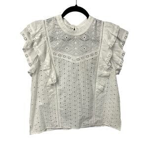 NWT Veronica Beard White Jie Ruffle Embroidered Eyelet Cotton Top Womens 10 | Poshmark