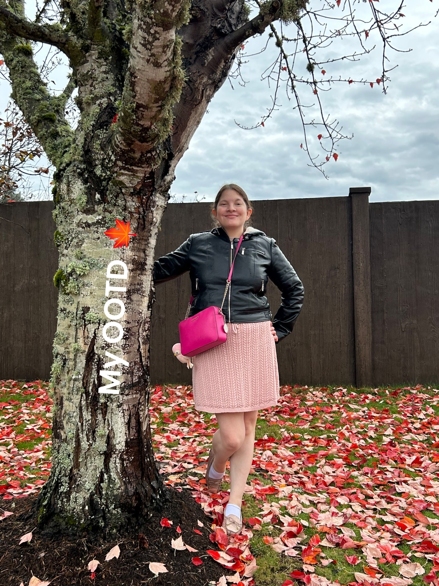 The leaves 🍁 🍂 🍃 are falling and  the weather is beautiful! Today’s Outfit Of The Day is A Pink Sweater Shirt 👚 and Skirt Set From Kit and Sky. I wore it with this Jou Jou Hooded Leather Jacket, My favorite Pink Michael Kors Moccasins, and my favorite Michael Kors Crossbody Handbag 🩷 What are you wearing this morning? 💃🏻

#LTKootd #LTKStyleTip #LTKdayinmylife