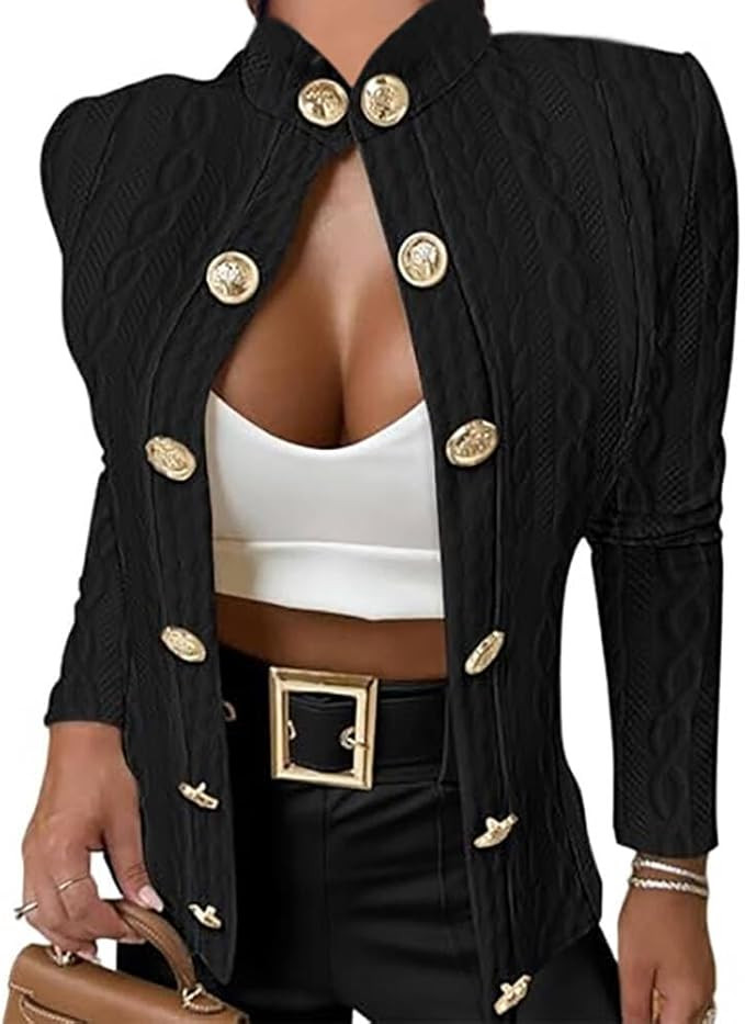 CHICME Women Argyle Cable Cardigan Casual Lightweight Cropped Coat Stand Collar Long Sleeve Metal... | Amazon (US)