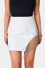 BuddyLove | Show Girl Crystal Fringe Mini Skirt | White | BuddyLove