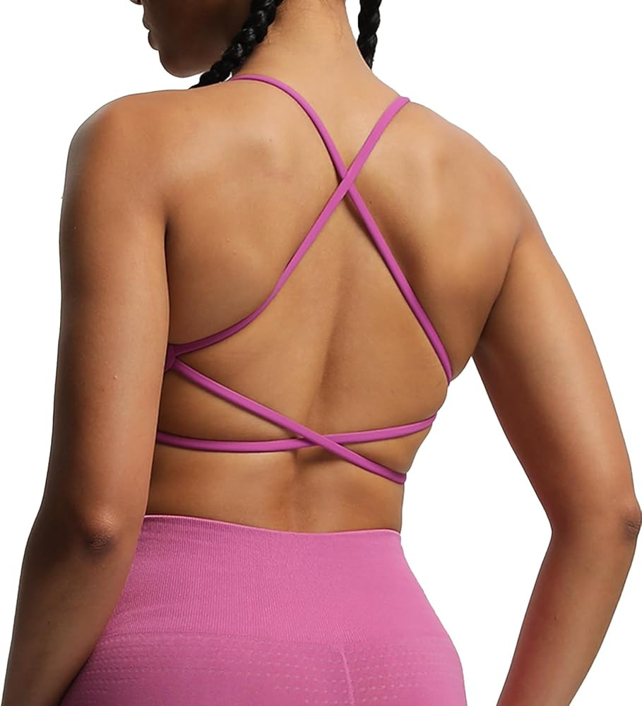 Aoxjox Women's Workout Sports Bras Fitness Backless Padded Ivy Low Impact Bra Yoga Crop Tank Top | Amazon (US)