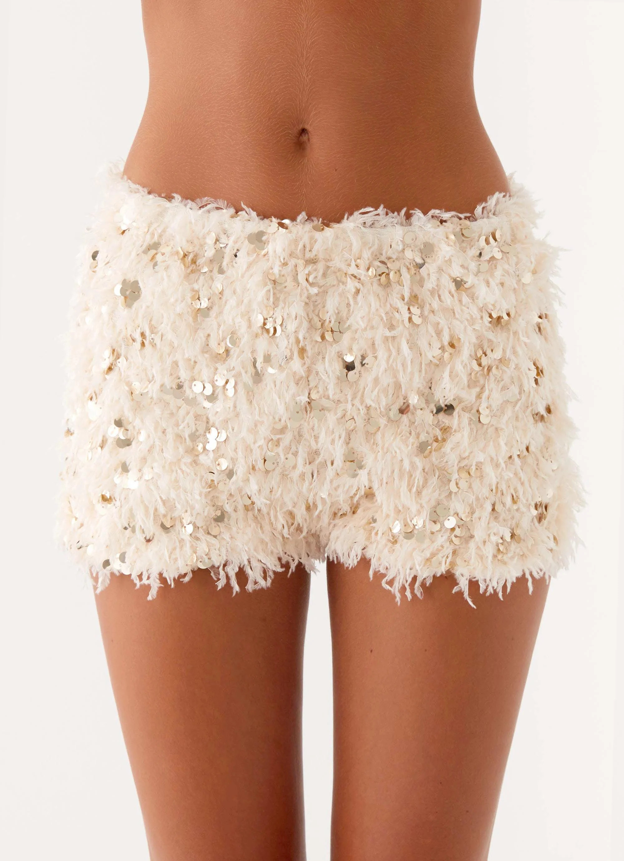 Candy Sequin Mini Shorts - White | Peppermayo (Global)