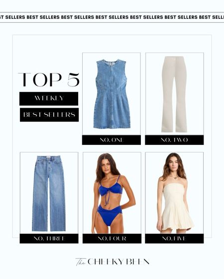 Top 5 weekly best sellers. I love this Abercrombie denim mini dress and Lululemon ribbed flare pants. My favorite Abercrombie high rise jeans and blue bikini are perfect for spring. This Free People mini dress is perfect for a beach getaway! 

#LTKstyletip #LTKbeauty #LTKSeasonal
