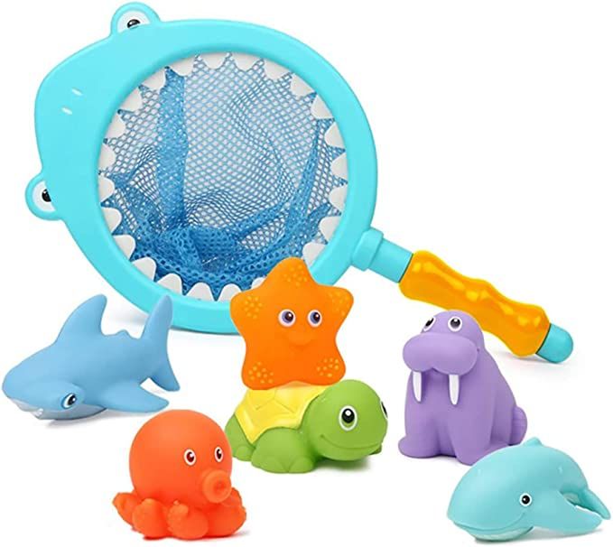 Bath Toy, Water Spraying Discoloration Floating Animals, Bathroom Pool Accessory, Shark Fishing P... | Amazon (US)