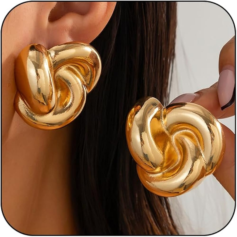 Statement Chunky Big Gold Twist Knot Stud Earrings for Women, SAVNOJW Vintage Large Thick Silver ... | Amazon (US)