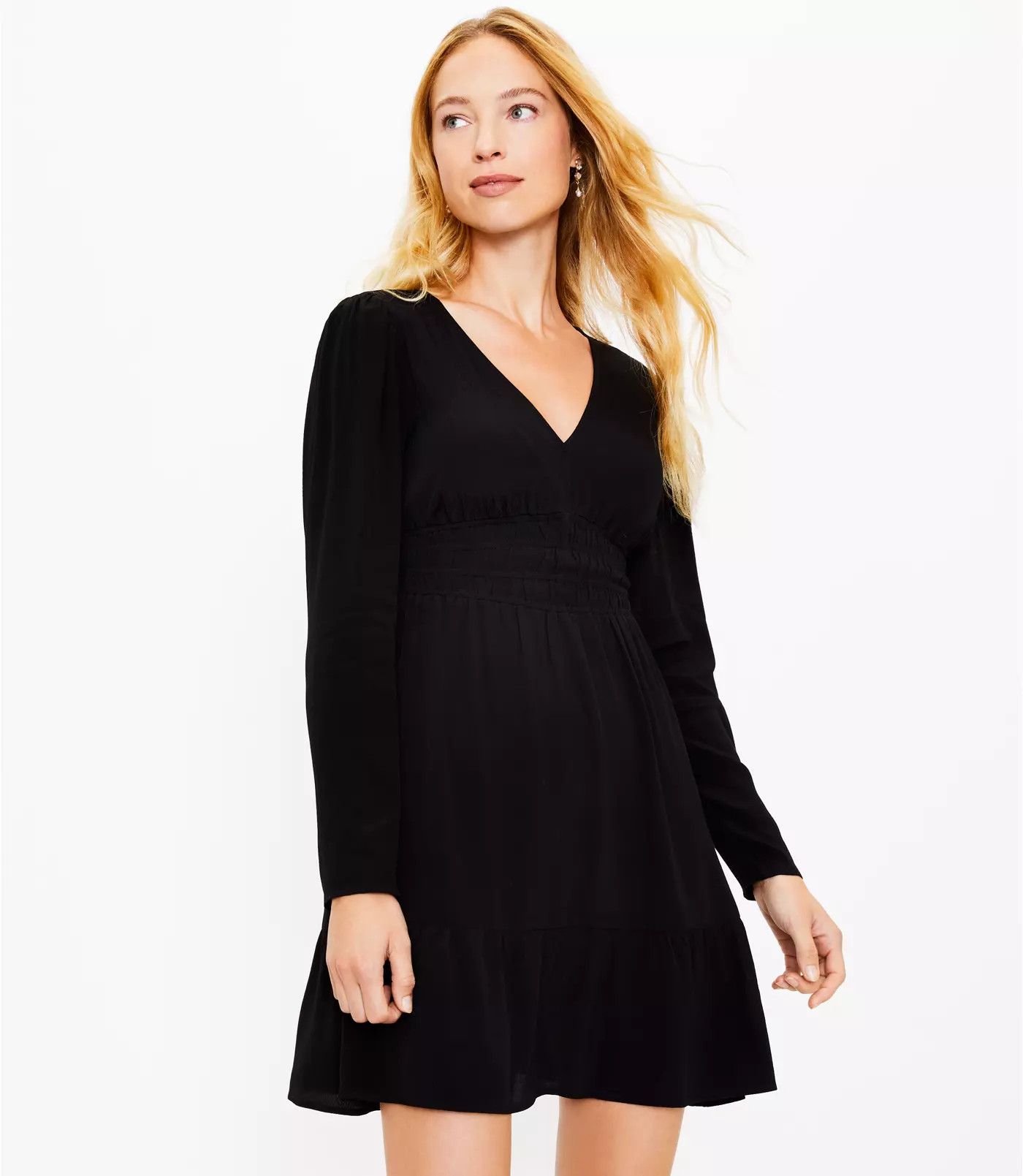 Petite Smocked Ruffle V-Neck Dress | LOFT