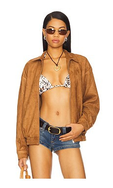 MORE TO COME Bella Faux Suede Fringe Jacket in Caramel from Revolve.com | Revolve Clothing (Global)