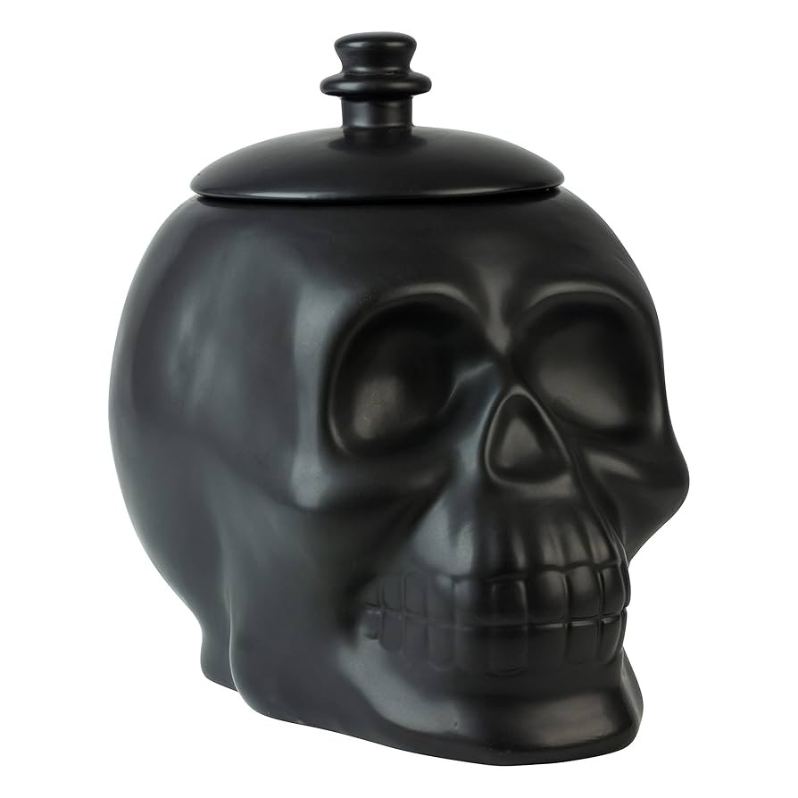 10 Strawberry Street Halloween Ceramic Skull Cookie Jar, 8.5", Matte Black | Amazon (US)