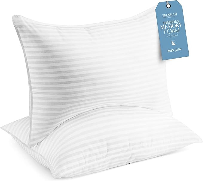 Beckham Hotel Collection King Size Memory Foam (Adjustable Fill) Bed Pillows Set of 2 - Cooling S... | Amazon (US)