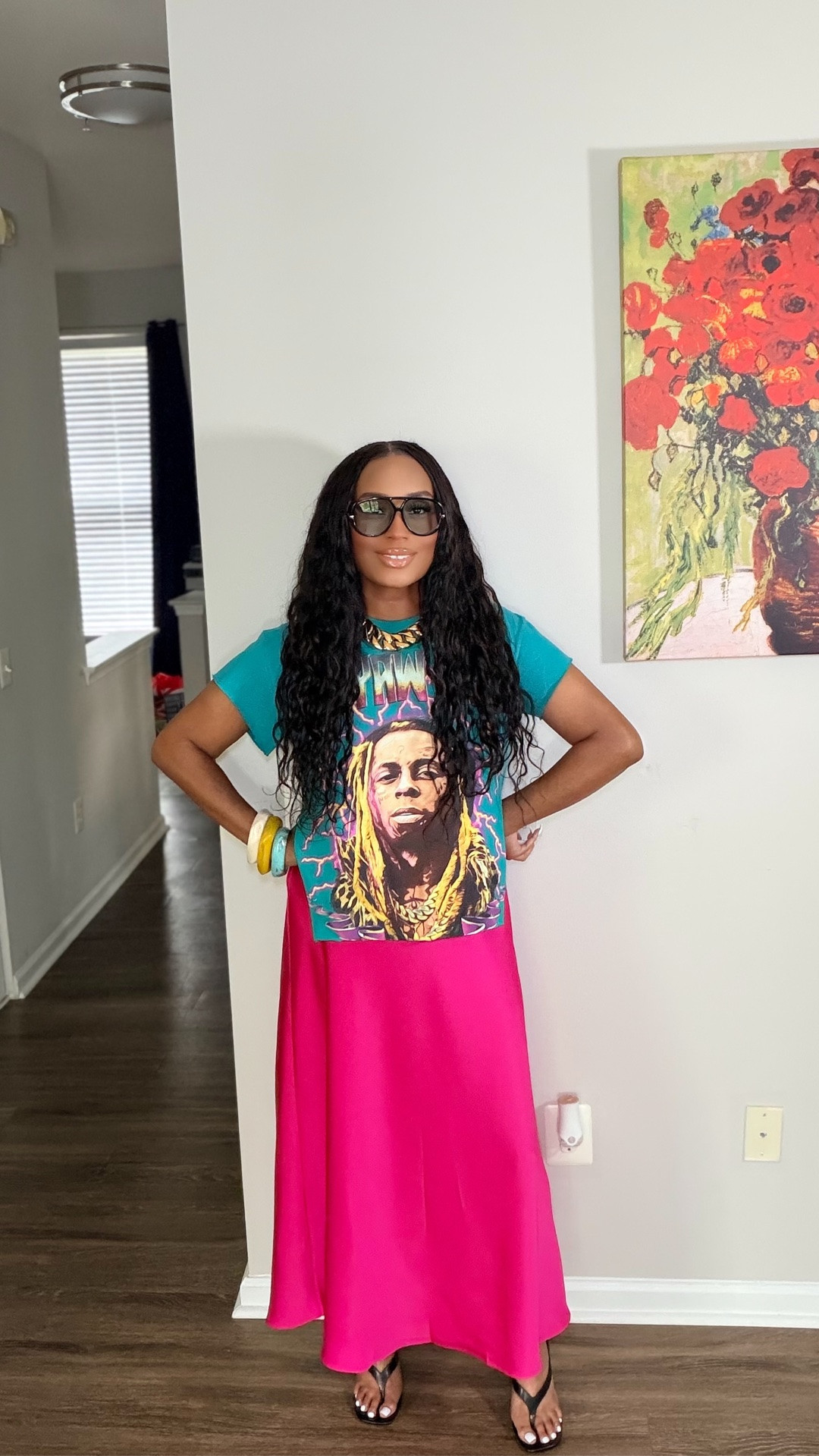 Juxtaposition is one of my favorite styling tricks. 💗 Mixing a satin skirt with a graphic tee creates the perfect contrast and makes the whole outfit feel more interesting. I linked everything I could below!

🔗 Linked:
• Amazon satin skirt
• Free People sunglasses
• Amazon bracelets

Not linked:
• Fashion Nova graphic tee
• Fashion Nova heels
• Imani Jewelry necklace
• SHEIN clutch

#LTKOver40 #LTKMidsize #LTKootd