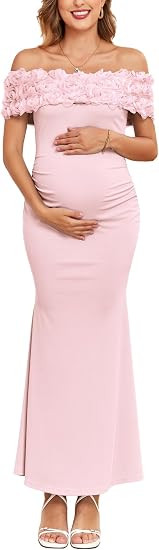 AISWI 3D Floral Off The Shoulder Maternity Dress Sexy Ribbed Mermaid Maxi Bodycon Pregnancy Dress... | Amazon (US)