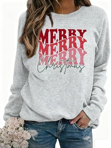 EGELEXY Merry Christmas Sweatshirt for Women Merry Letter Print Graphic Shirts Lightweight Christ... | Amazon (US)