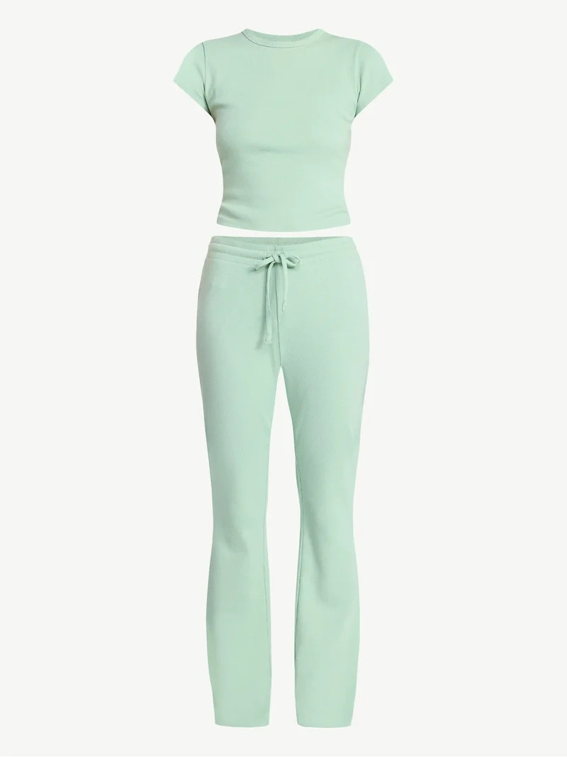 No Boundaries Ribbed Sleep Tee and Pants Set, 2-Piece, Women’s XXS-3X | Walmart (US)