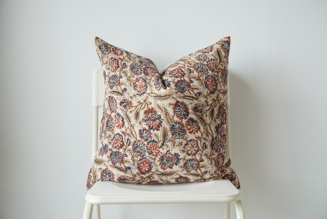 Block Print Pillow, Floral Pillow, Botanical Pillow, Boho Pillow, Decorative Pillow, Farmhouse De... | Etsy (US)
