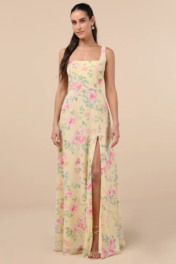 Remarkable Arrival Yellow Multi Floral Sleeveless Maxi Dress | Lulus