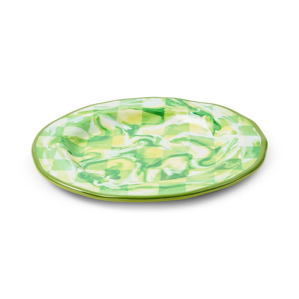 Green Marble Check Melamine Salad Plates, Set of 4 | MacKenzie-Childs