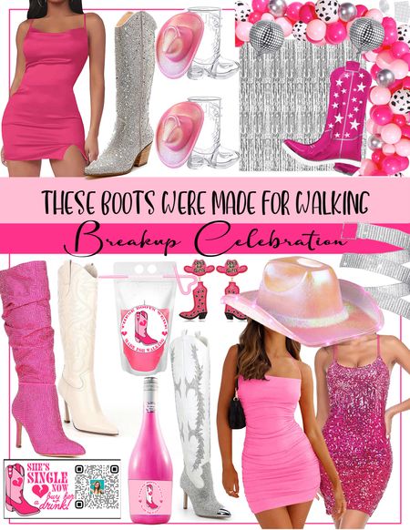 These Boots Were Made For Walking | Breakup Party | Pink Rhinestone Disco Cowgirl 
