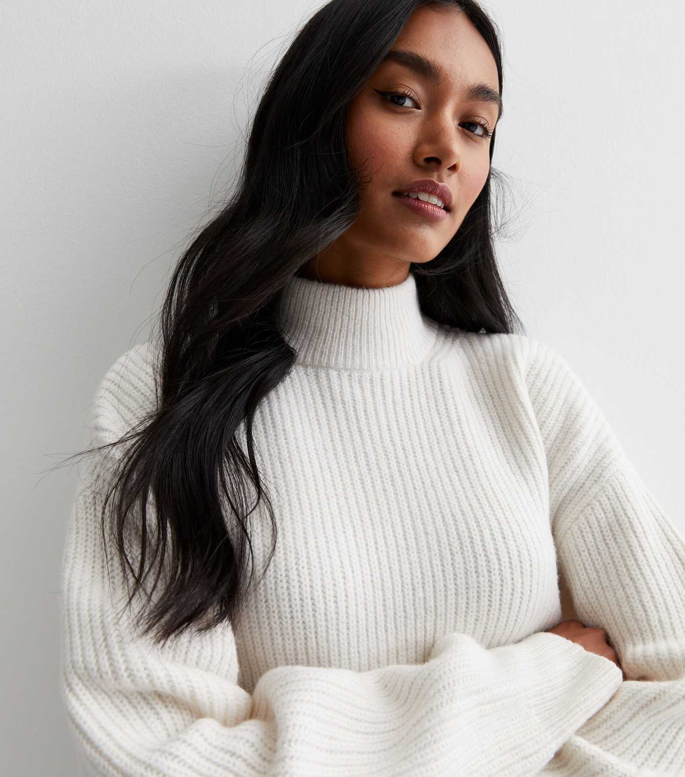 Off White Ribbed Knit High Neck Jumper
						
						Add to Saved Items
						Remove from Saved It... | New Look (UK)