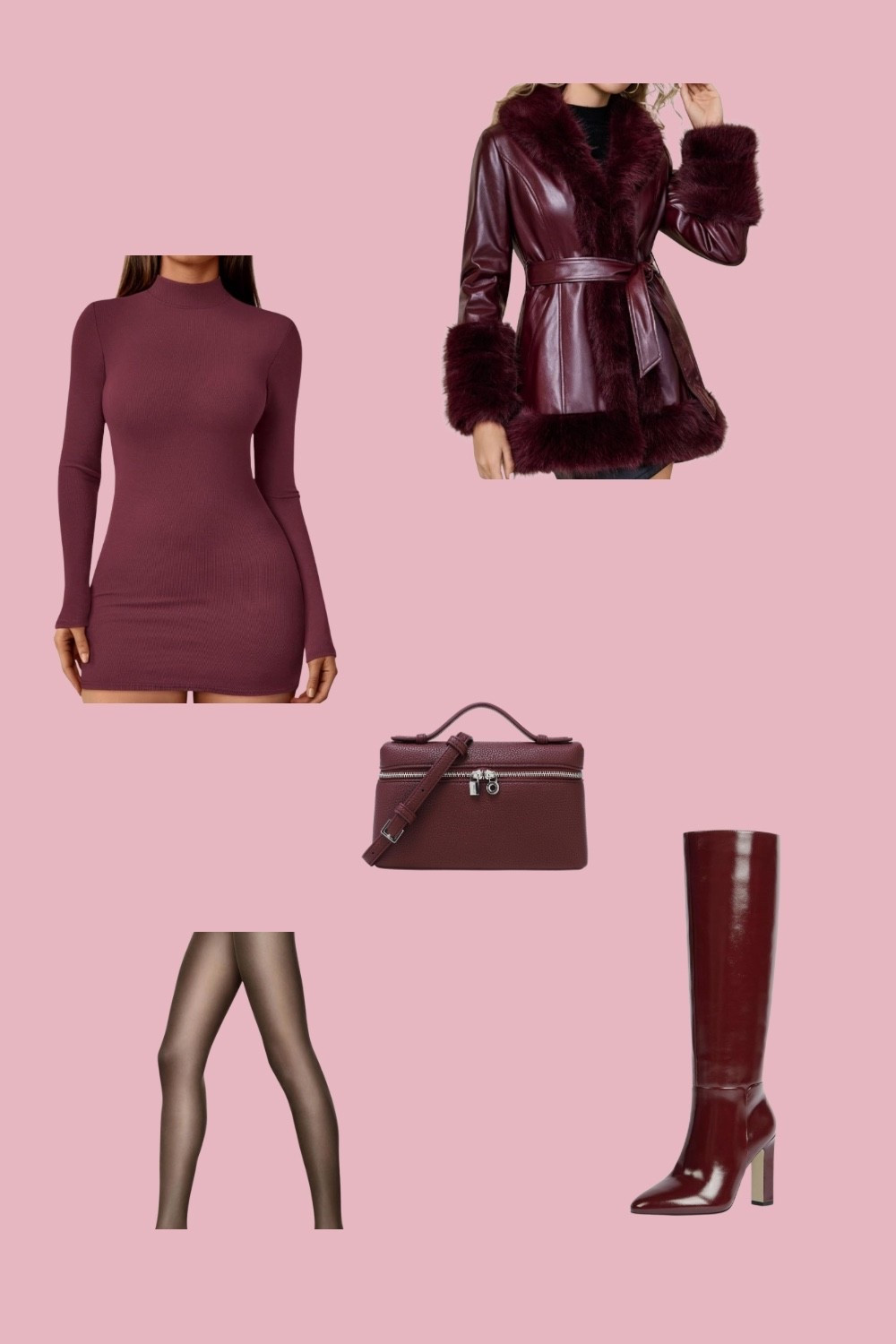 Thanksgiving
A rich monochrome outfit featuring a burgundy bodycon mini dress, faux-fur trimmed leather coat, matching structured handbag, sheer tights, and sleek block-heel boots. Perfect for cozy winter nights, dinner dates, or holiday outings. Deep, warm, and luxurious. #WinterFashion #BurgundyOutfit #MonochromeStyle


#LTKHoliday #LTKSeasonal #LTKgrwm